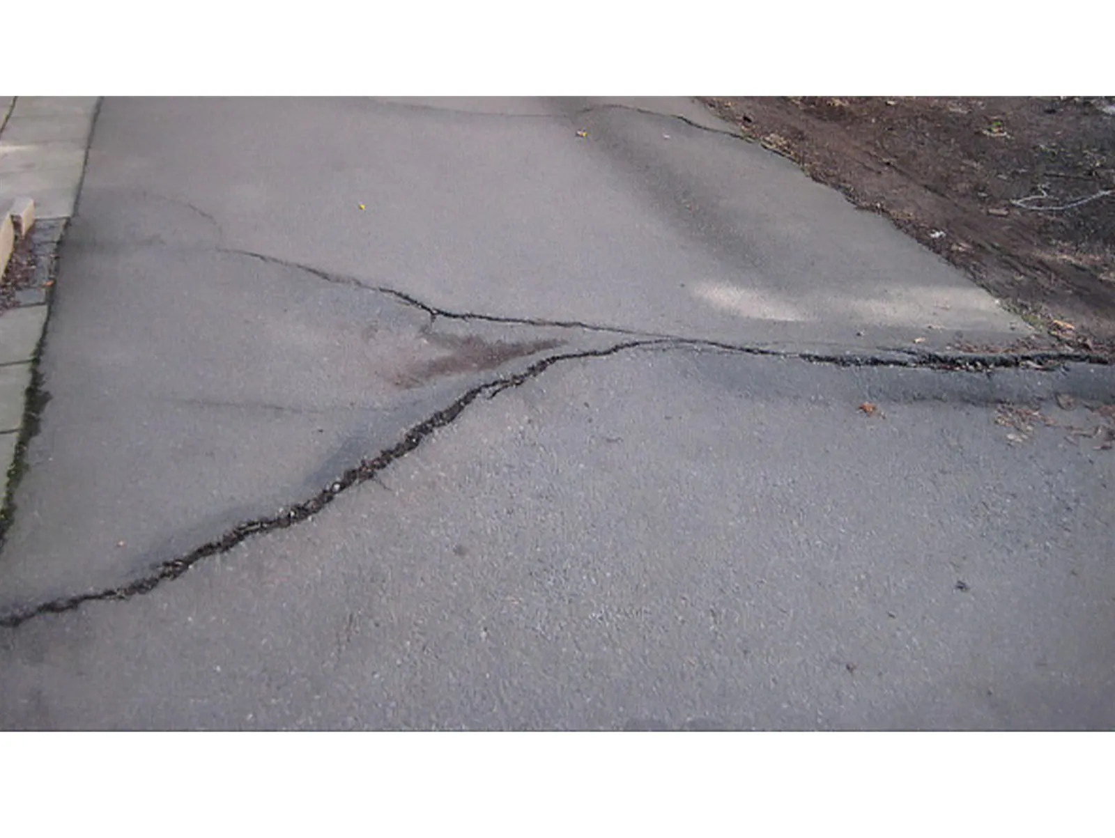 Rissiger Asphalt über einer Wurzel